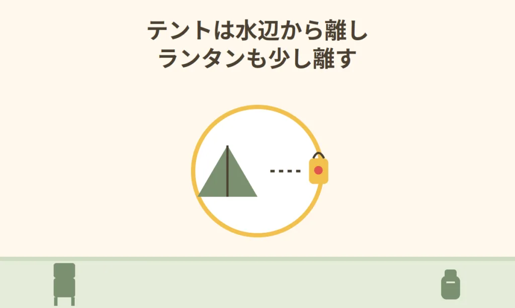 テントとランタンを離して設置する様子