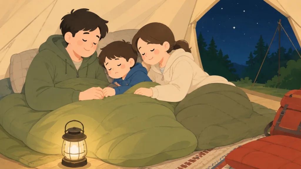 子供のキャンプ用安心寝具セットとして用意した枕とブランケット